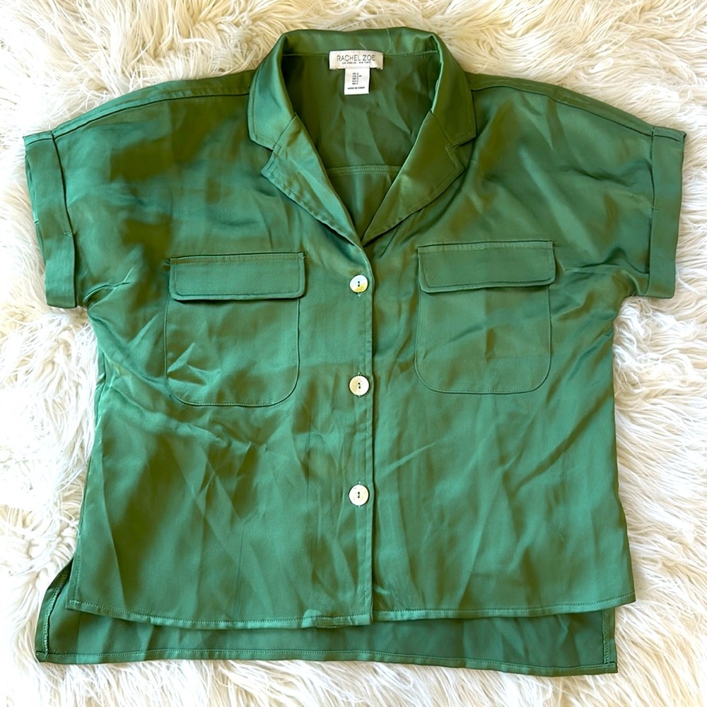 Rachel Zoe green satin top